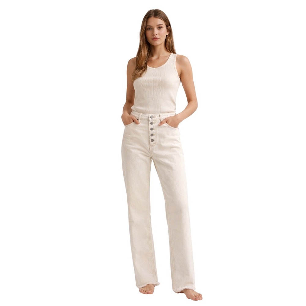 Abercrombie & Fitch Ultra High Rise Straight Jeans Cream Button Fly 29/8R